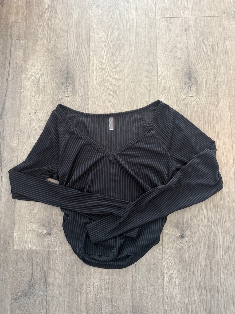 FP Movement by Free People Black Ribbed V-Neck Long-Sleeve Top